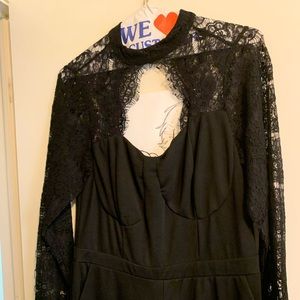 Formal Black open back laced wide legged Jumpsuit